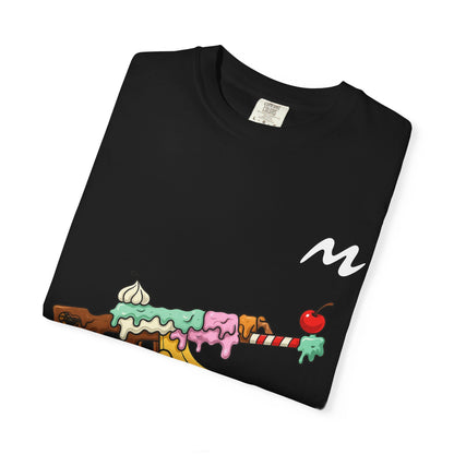 Whimsical Ice Cream Gun T-Shirt, Casual Wear, Unique Graphic Tee, Summer Fashion, Gift for Foodies, Fun Vintage Style