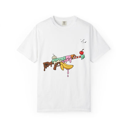 Whimsical Ice Cream Gun T-Shirt, Casual Wear, Unique Graphic Tee, Summer Fashion, Gift for Foodies, Fun Vintage Style