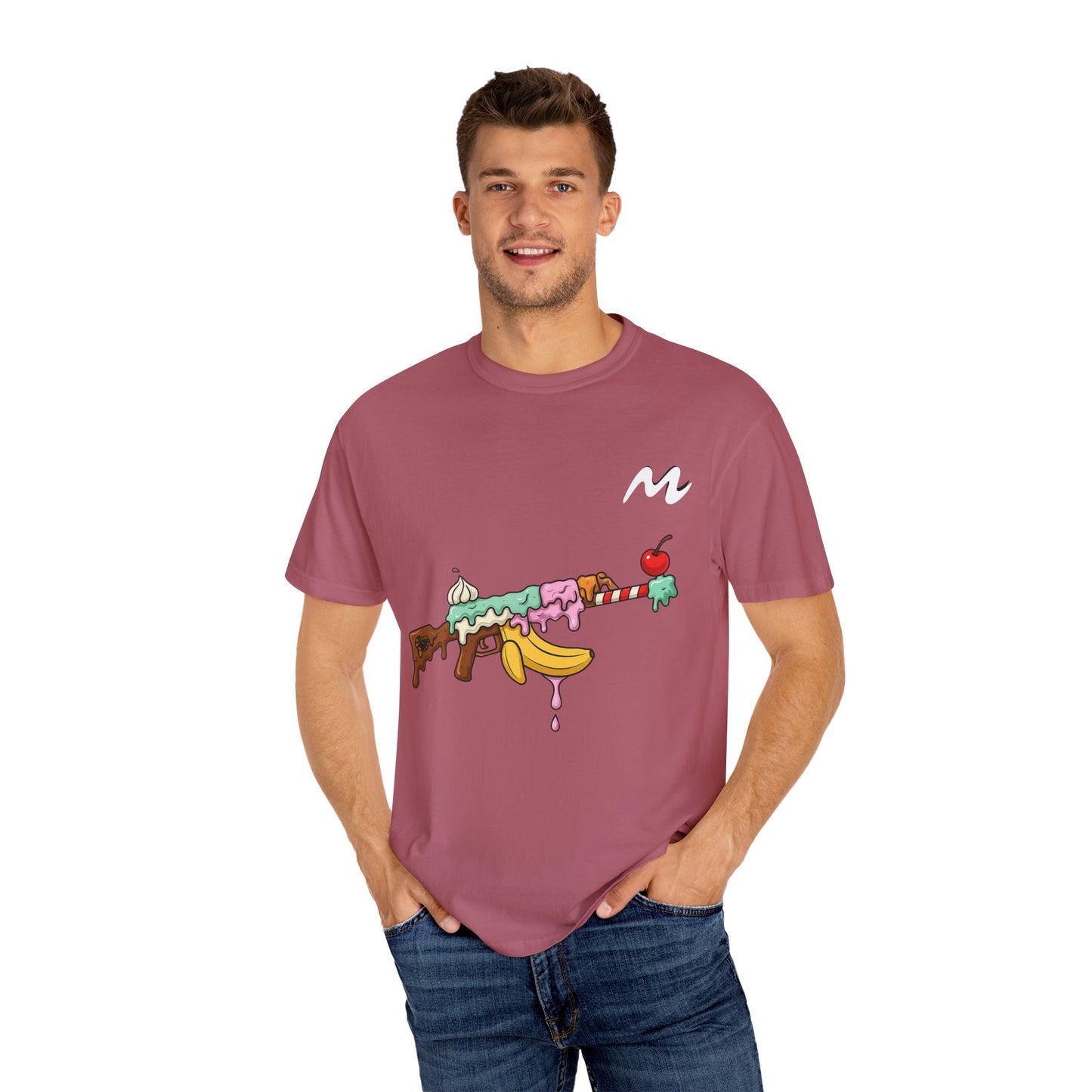 Whimsical Ice Cream Gun T-Shirt, Casual Wear, Unique Graphic Tee, Summer Fashion, Gift for Foodies, Fun Vintage Style