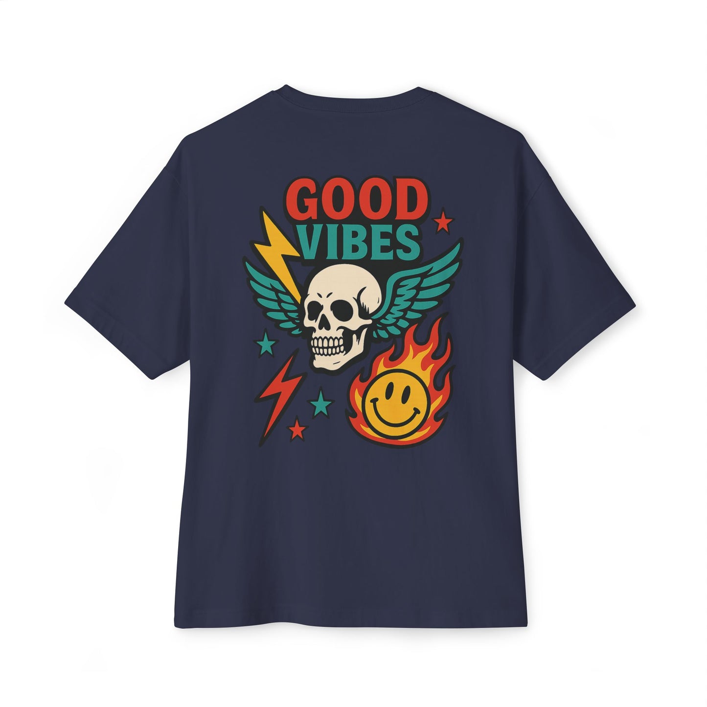 T-shirt  “Good Vibes Skull” – Crane ailé & symboles colorés