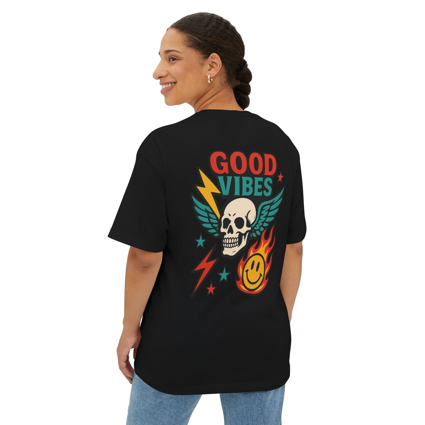 T-shirt  “Good Vibes Skull” – Crane ailé & symboles colorés
