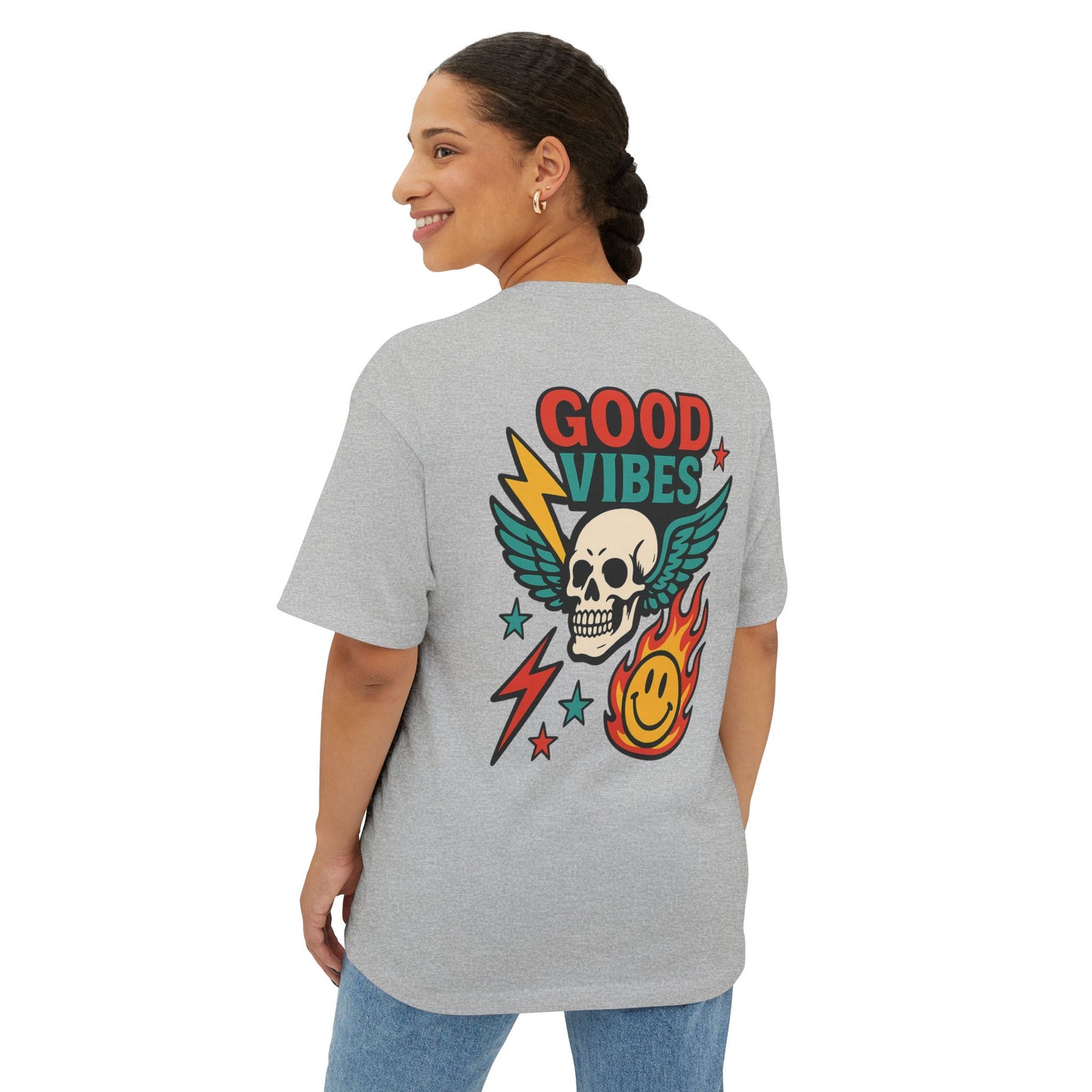 T-shirt  “Good Vibes Skull” – Crane ailé & symboles colorés