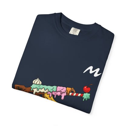 Whimsical Ice Cream Gun T-Shirt, Casual Wear, Unique Graphic Tee, Summer Fashion, Gift for Foodies, Fun Vintage Style