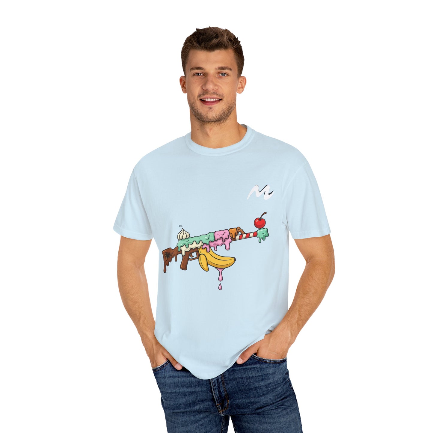 Whimsical Ice Cream Gun T-Shirt, Casual Wear, Unique Graphic Tee, Summer Fashion, Gift for Foodies, Fun Vintage Style