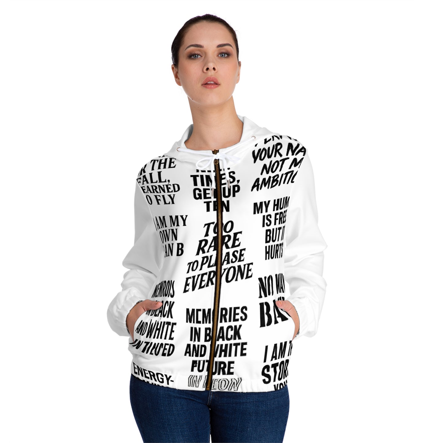 Veste zippée “No Way Back” – Texte noir & blanc style street