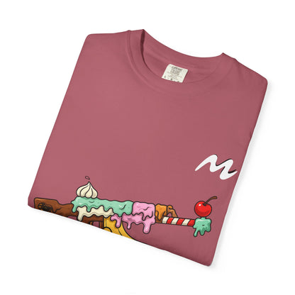 Whimsical Ice Cream Gun T-Shirt, Casual Wear, Unique Graphic Tee, Summer Fashion, Gift for Foodies, Fun Vintage Style