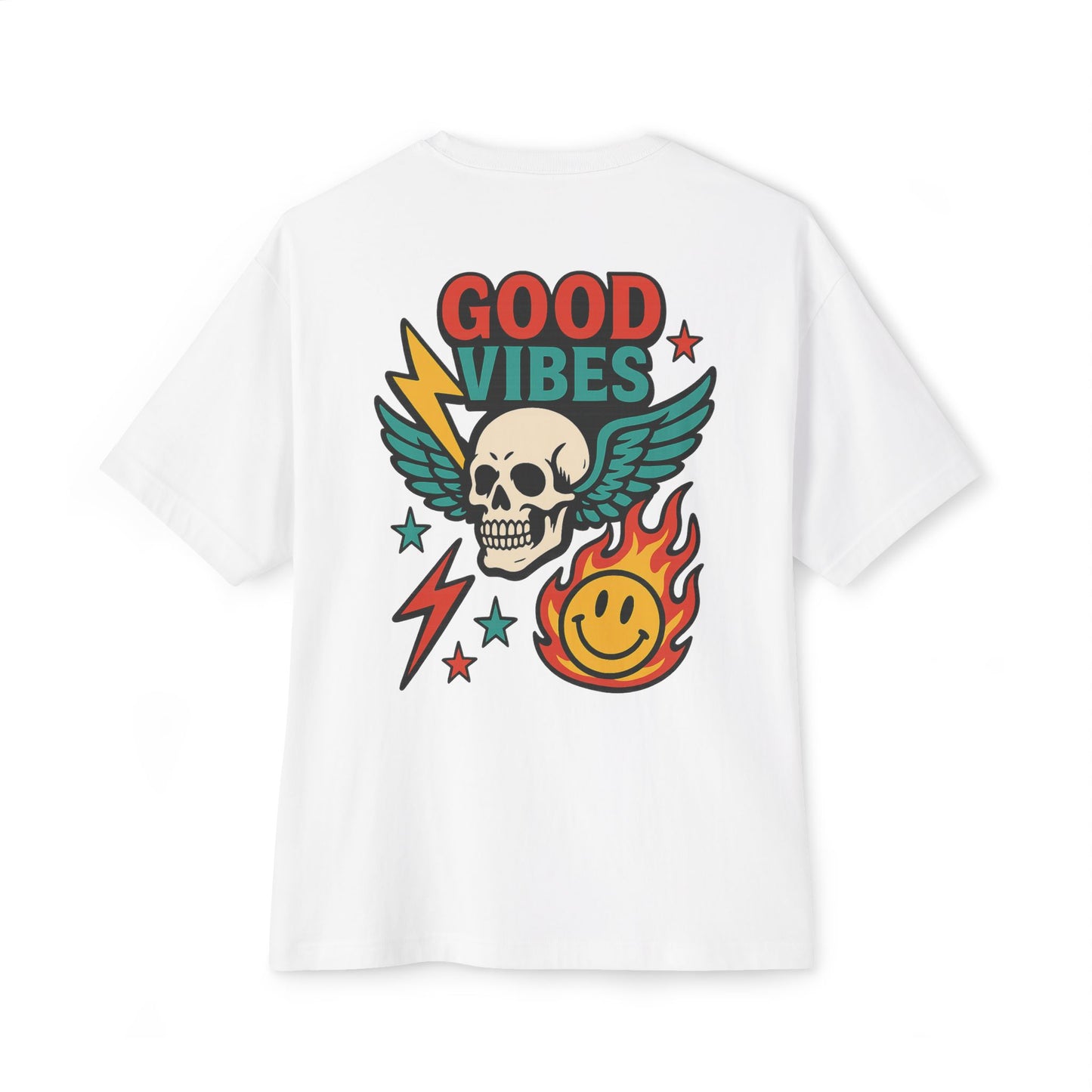 T-shirt  “Good Vibes Skull” – Crane ailé & symboles colorés