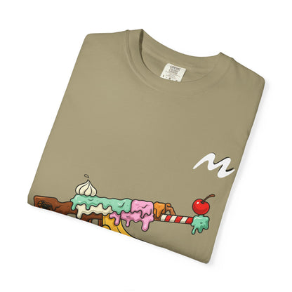 Whimsical Ice Cream Gun T-Shirt, Casual Wear, Unique Graphic Tee, Summer Fashion, Gift for Foodies, Fun Vintage Style