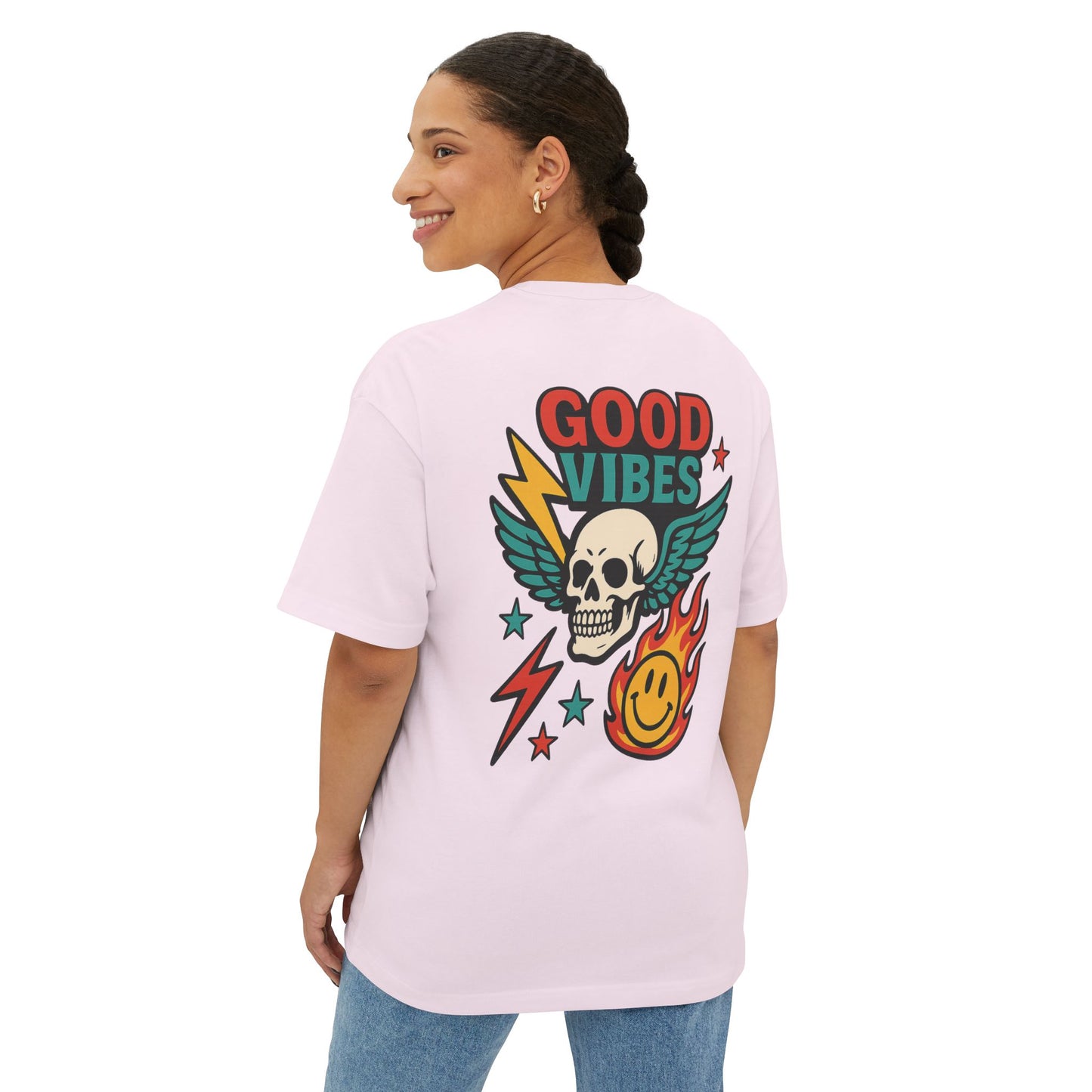 T-shirt  “Good Vibes Skull” – Crane ailé & symboles colorés