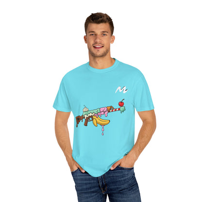 Whimsical Ice Cream Gun T-Shirt, Casual Wear, Unique Graphic Tee, Summer Fashion, Gift for Foodies, Fun Vintage Style