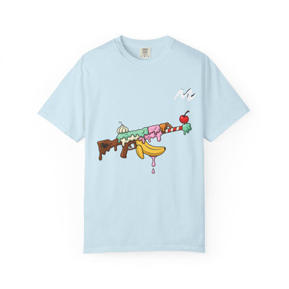 Whimsical Ice Cream Gun T-Shirt, Casual Wear, Unique Graphic Tee, Summer Fashion, Gift for Foodies, Fun Vintage Style