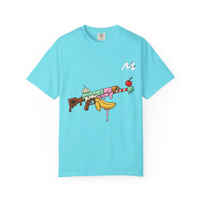 Whimsical Ice Cream Gun T-Shirt, Casual Wear, Unique Graphic Tee, Summer Fashion, Gift for Foodies, Fun Vintage Style