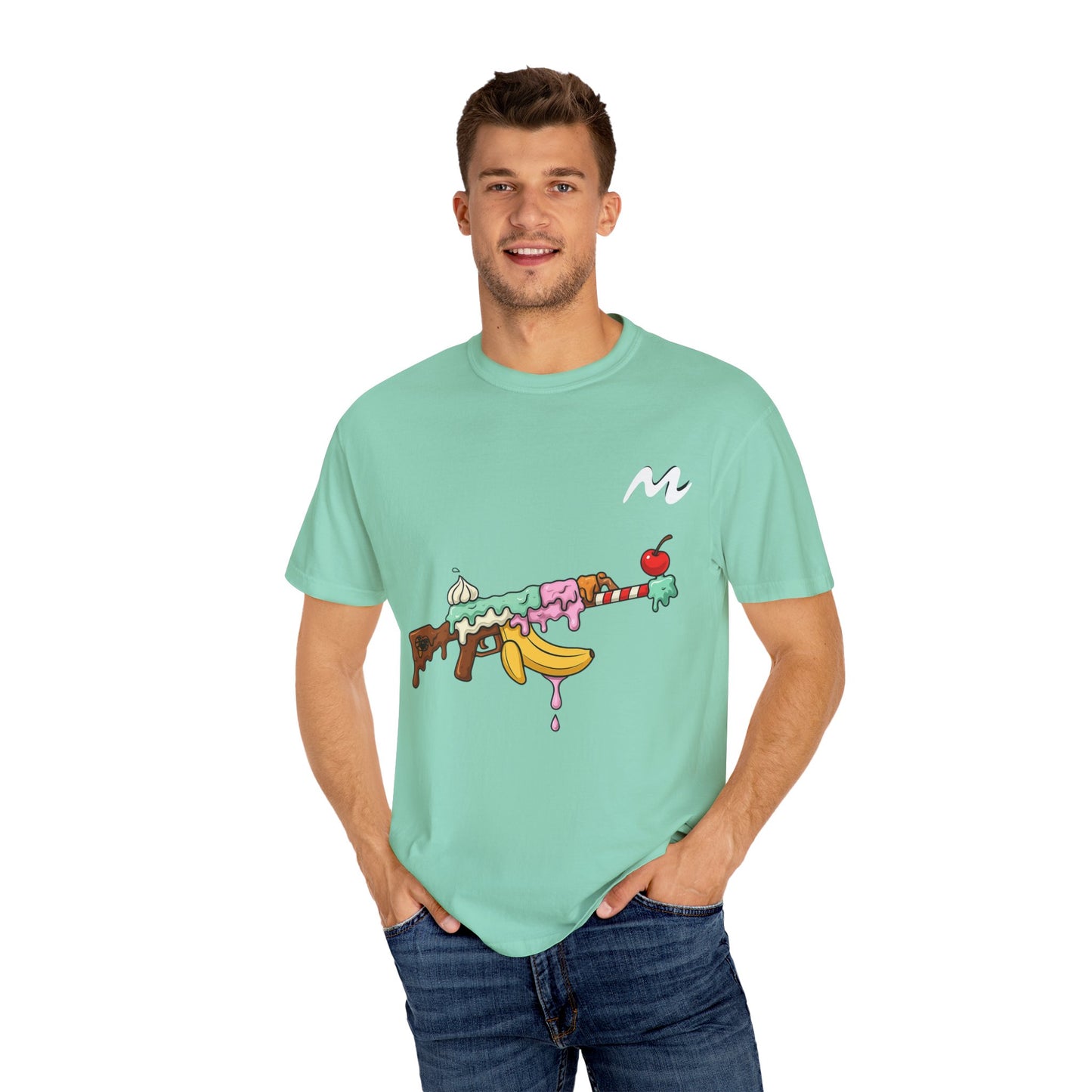 Whimsical Ice Cream Gun T-Shirt, Casual Wear, Unique Graphic Tee, Summer Fashion, Gift for Foodies, Fun Vintage Style