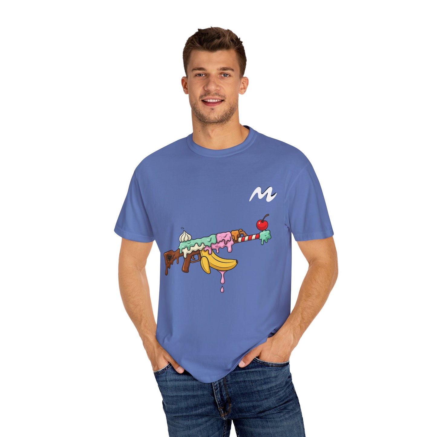 Whimsical Ice Cream Gun T-Shirt, Casual Wear, Unique Graphic Tee, Summer Fashion, Gift for Foodies, Fun Vintage Style