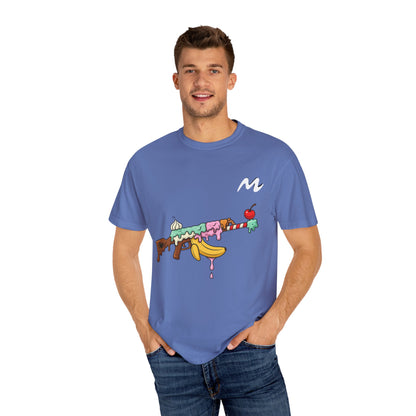 Whimsical Ice Cream Gun T-Shirt, Casual Wear, Unique Graphic Tee, Summer Fashion, Gift for Foodies, Fun Vintage Style