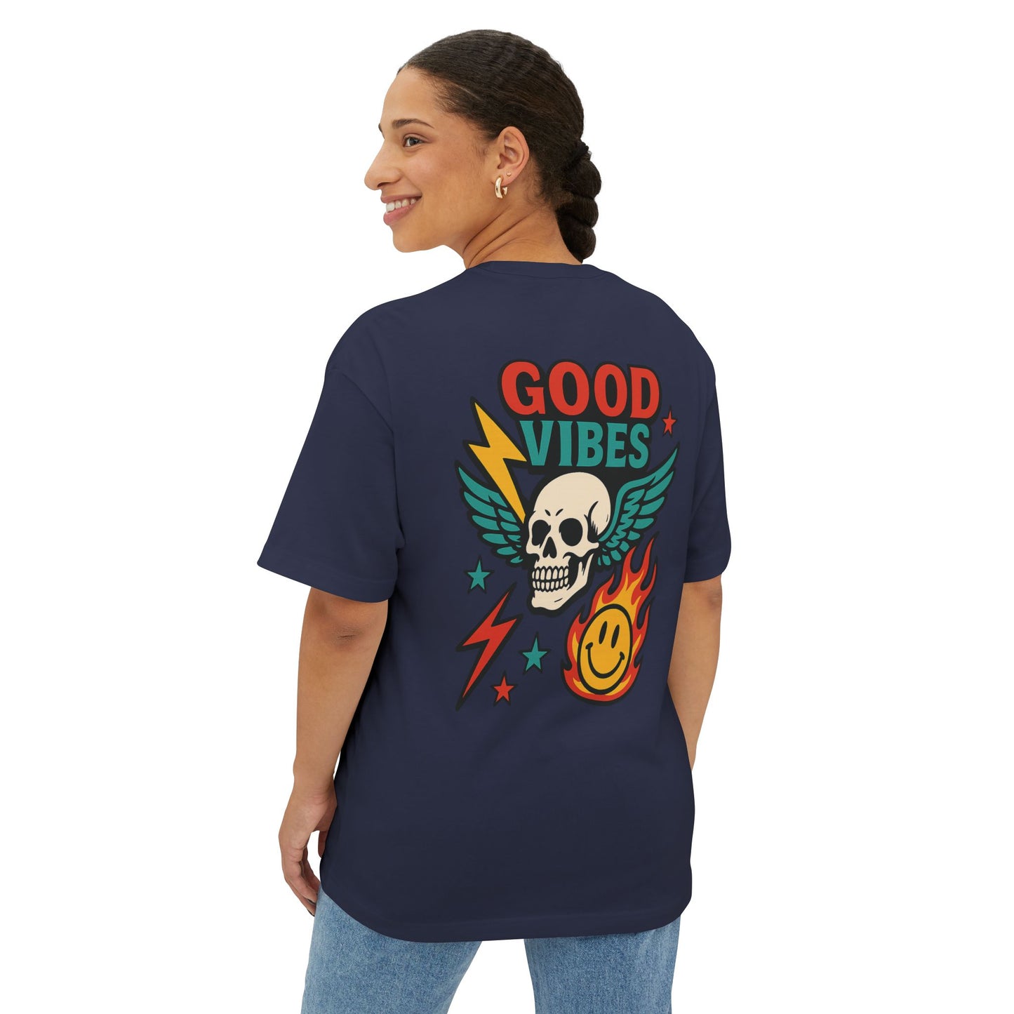 T-shirt  “Good Vibes Skull” – Crane ailé & symboles colorés