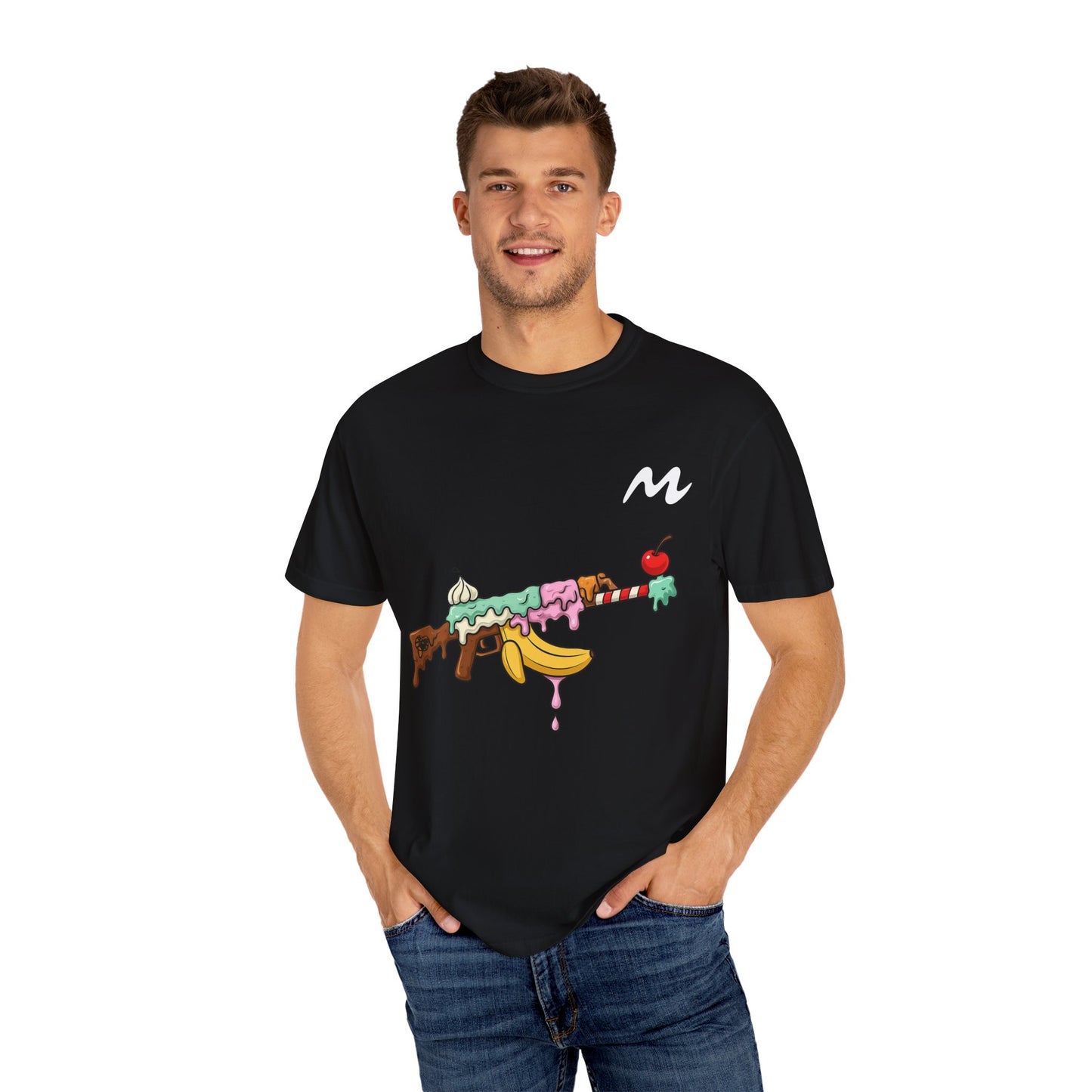 Whimsical Ice Cream Gun T-Shirt, Casual Wear, Unique Graphic Tee, Summer Fashion, Gift for Foodies, Fun Vintage Style