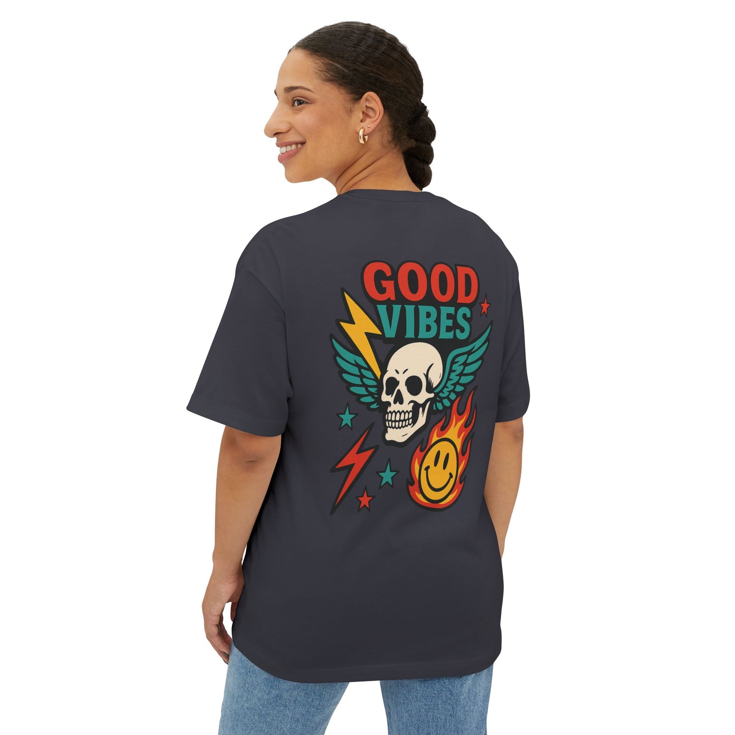 T-shirt  “Good Vibes Skull” – Crane ailé & symboles colorés