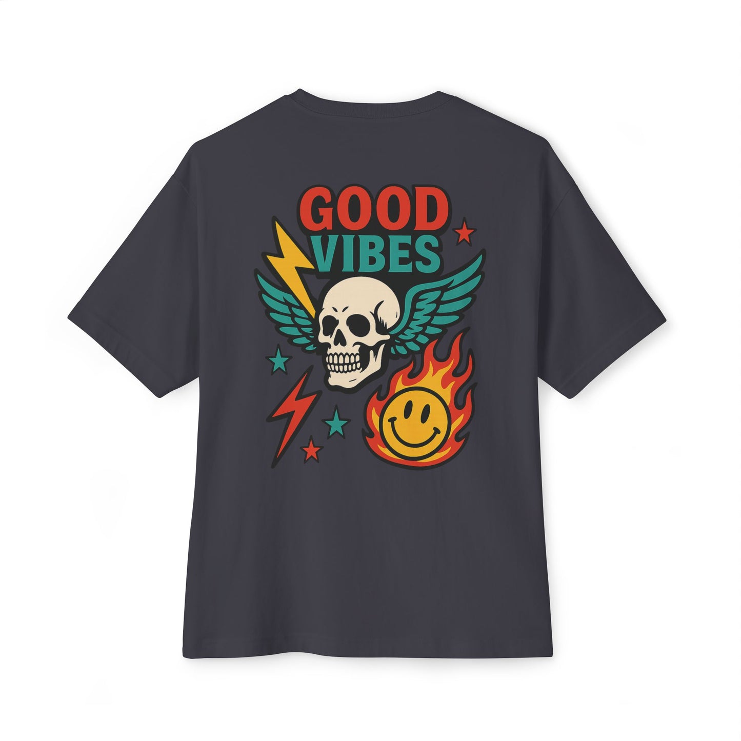 T-shirt  “Good Vibes Skull” – Crane ailé & symboles colorés