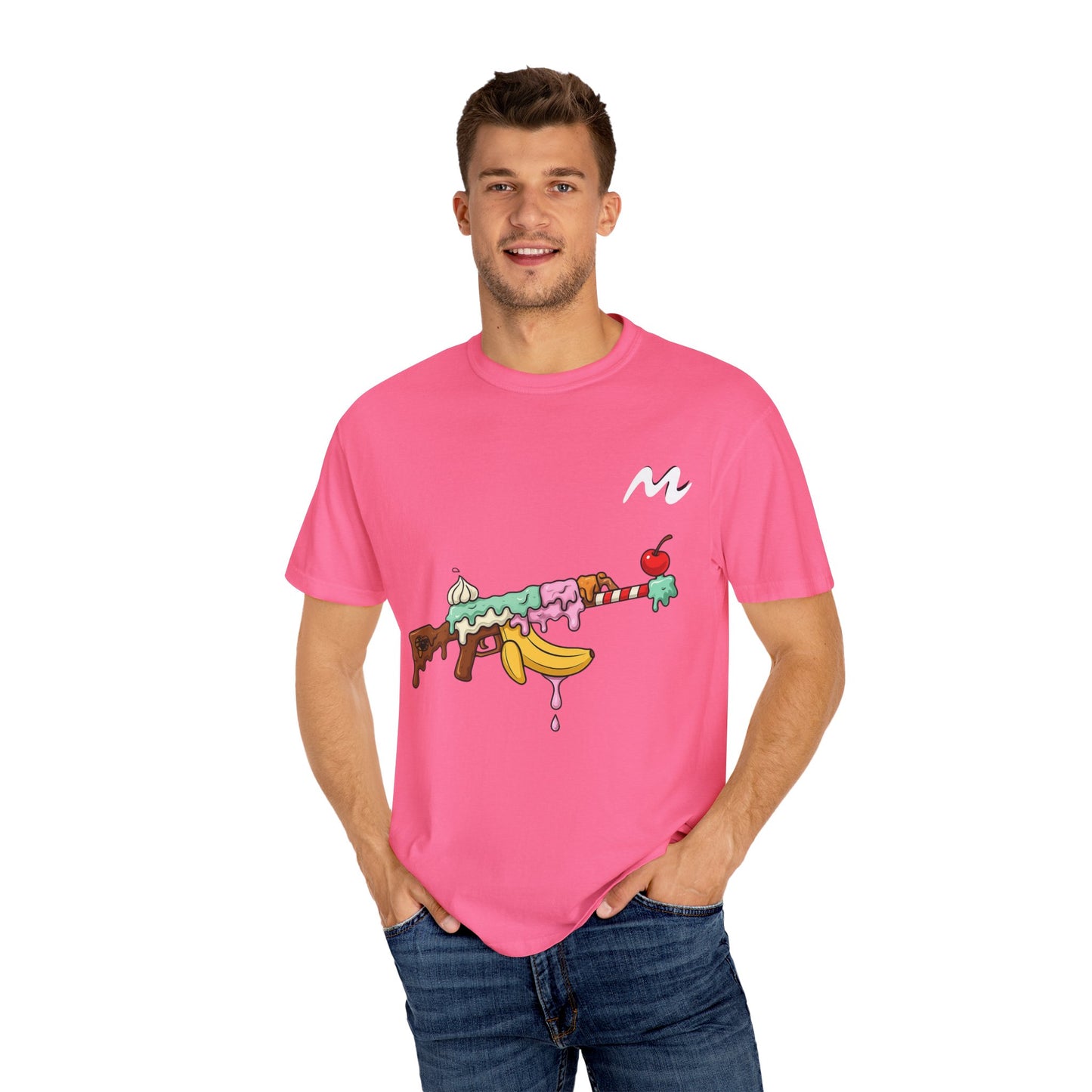 Whimsical Ice Cream Gun T-Shirt, Casual Wear, Unique Graphic Tee, Summer Fashion, Gift for Foodies, Fun Vintage Style