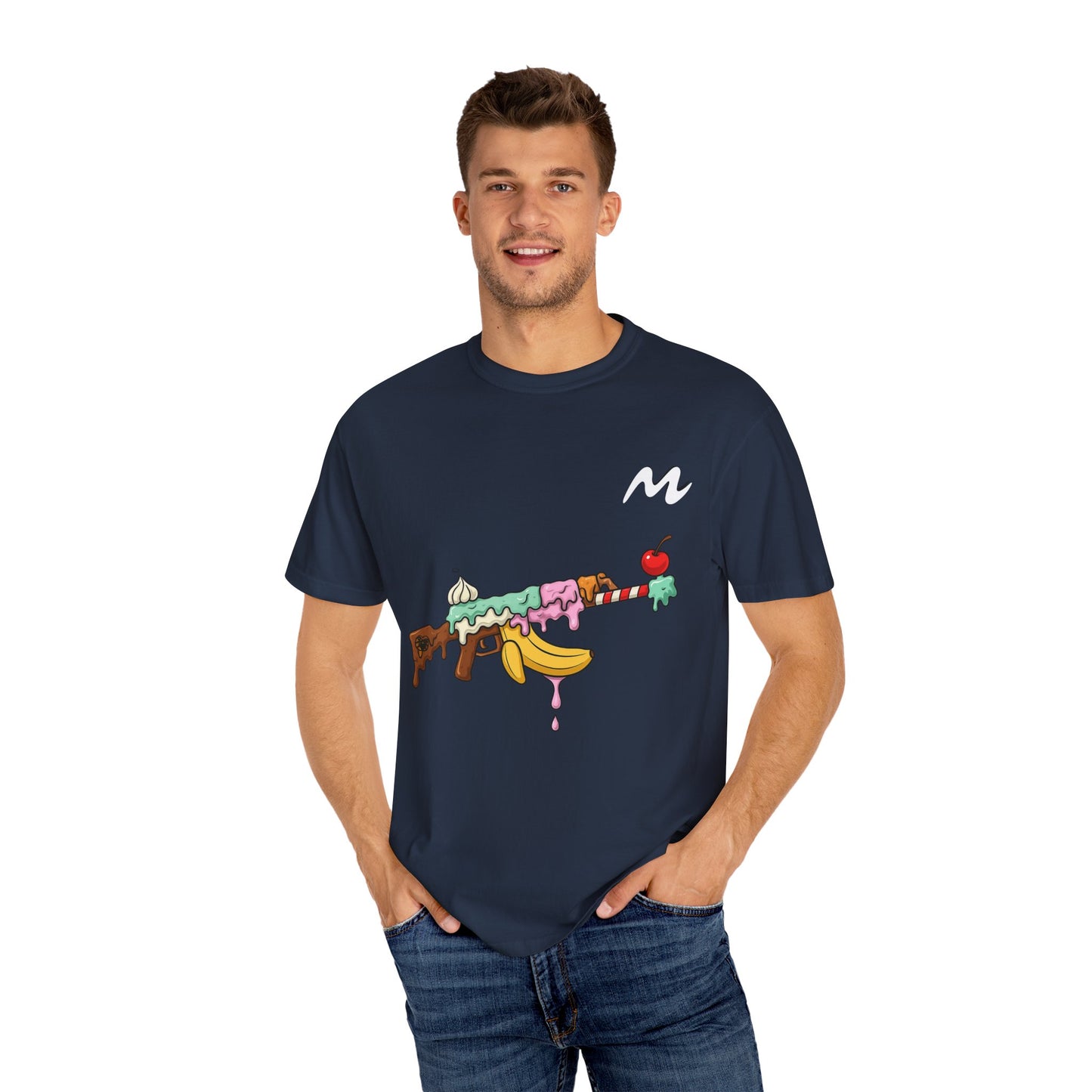 Whimsical Ice Cream Gun T-Shirt, Casual Wear, Unique Graphic Tee, Summer Fashion, Gift for Foodies, Fun Vintage Style