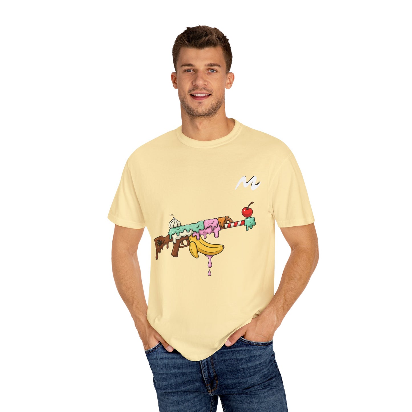 Whimsical Ice Cream Gun T-Shirt, Casual Wear, Unique Graphic Tee, Summer Fashion, Gift for Foodies, Fun Vintage Style