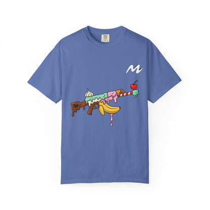 Whimsical Ice Cream Gun T-Shirt, Casual Wear, Unique Graphic Tee, Summer Fashion, Gift for Foodies, Fun Vintage Style