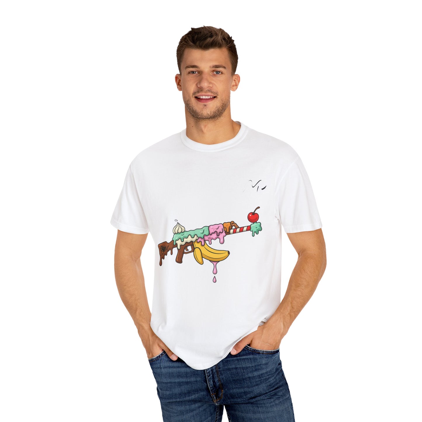 Whimsical Ice Cream Gun T-Shirt, Casual Wear, Unique Graphic Tee, Summer Fashion, Gift for Foodies, Fun Vintage Style