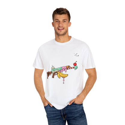 Whimsical Ice Cream Gun T-Shirt, Casual Wear, Unique Graphic Tee, Summer Fashion, Gift for Foodies, Fun Vintage Style