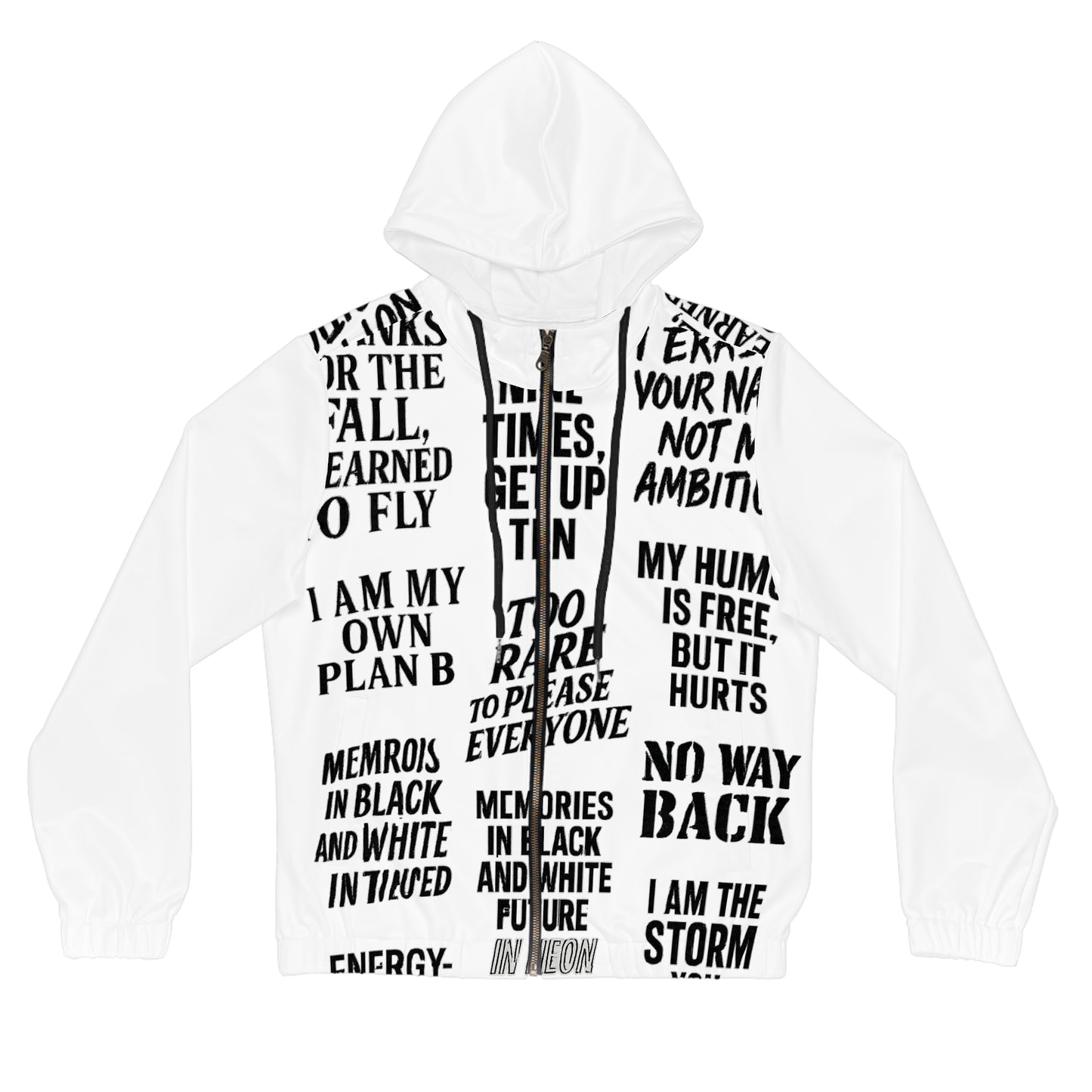 Veste zippée “No Way Back” – Texte noir & blanc style street