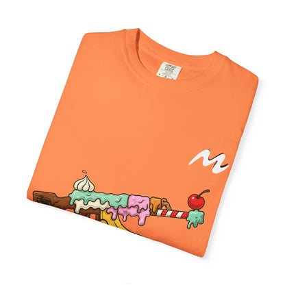 Whimsical Ice Cream Gun T-Shirt, Casual Wear, Unique Graphic Tee, Summer Fashion, Gift for Foodies, Fun Vintage Style