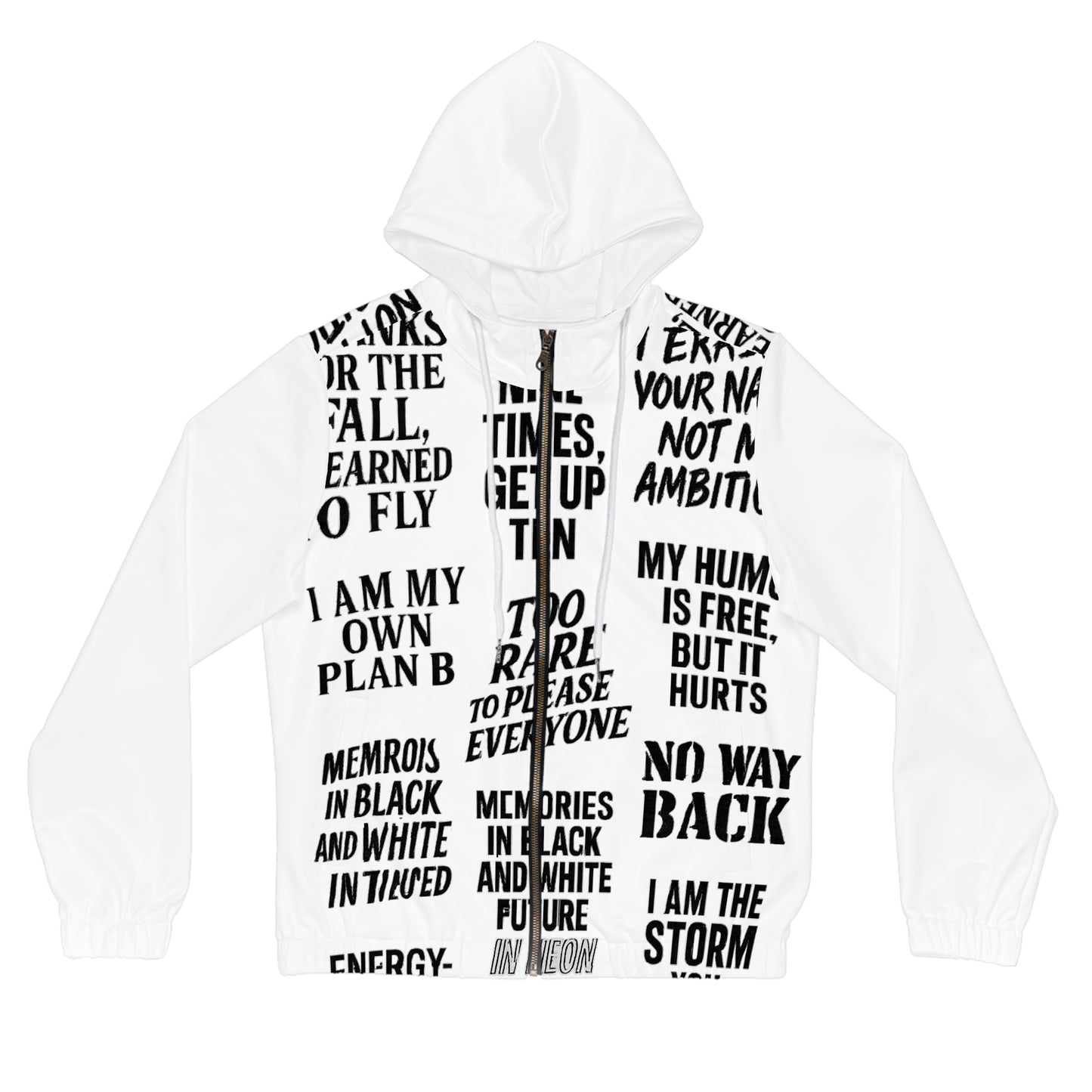 Veste zippée “No Way Back” – Texte noir & blanc style street