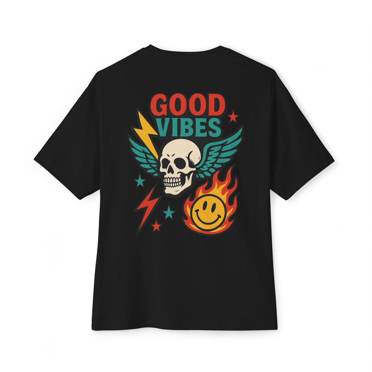 T-shirt  “Good Vibes Skull” – Crane ailé & symboles colorés
