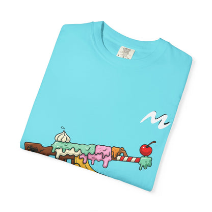 Whimsical Ice Cream Gun T-Shirt, Casual Wear, Unique Graphic Tee, Summer Fashion, Gift for Foodies, Fun Vintage Style