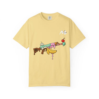 Whimsical Ice Cream Gun T-Shirt, Casual Wear, Unique Graphic Tee, Summer Fashion, Gift for Foodies, Fun Vintage Style