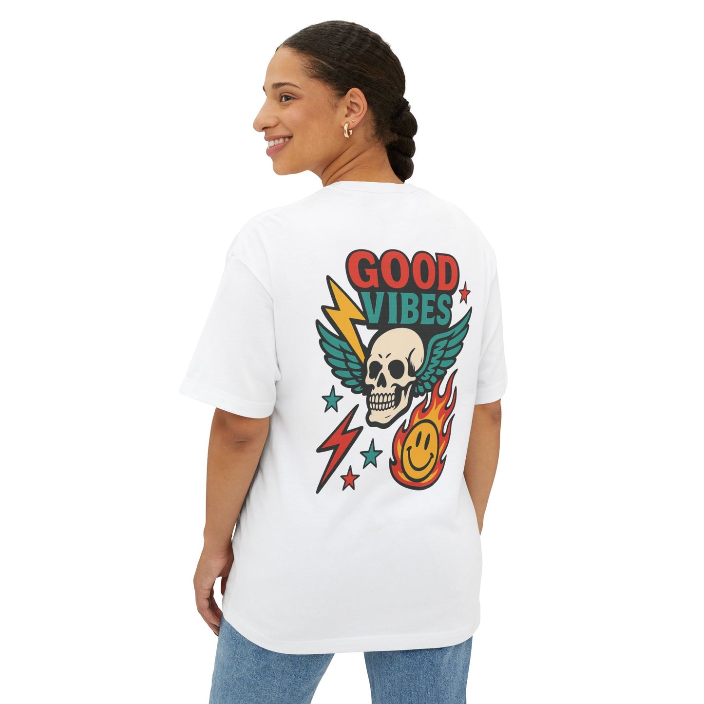 T-shirt  “Good Vibes Skull” – Crane ailé & symboles colorés