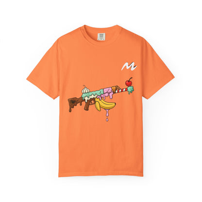 Whimsical Ice Cream Gun T-Shirt, Casual Wear, Unique Graphic Tee, Summer Fashion, Gift for Foodies, Fun Vintage Style