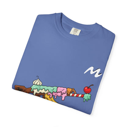 Whimsical Ice Cream Gun T-Shirt, Casual Wear, Unique Graphic Tee, Summer Fashion, Gift for Foodies, Fun Vintage Style