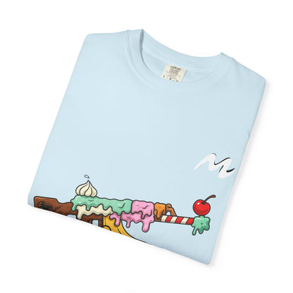 Whimsical Ice Cream Gun T-Shirt, Casual Wear, Unique Graphic Tee, Summer Fashion, Gift for Foodies, Fun Vintage Style