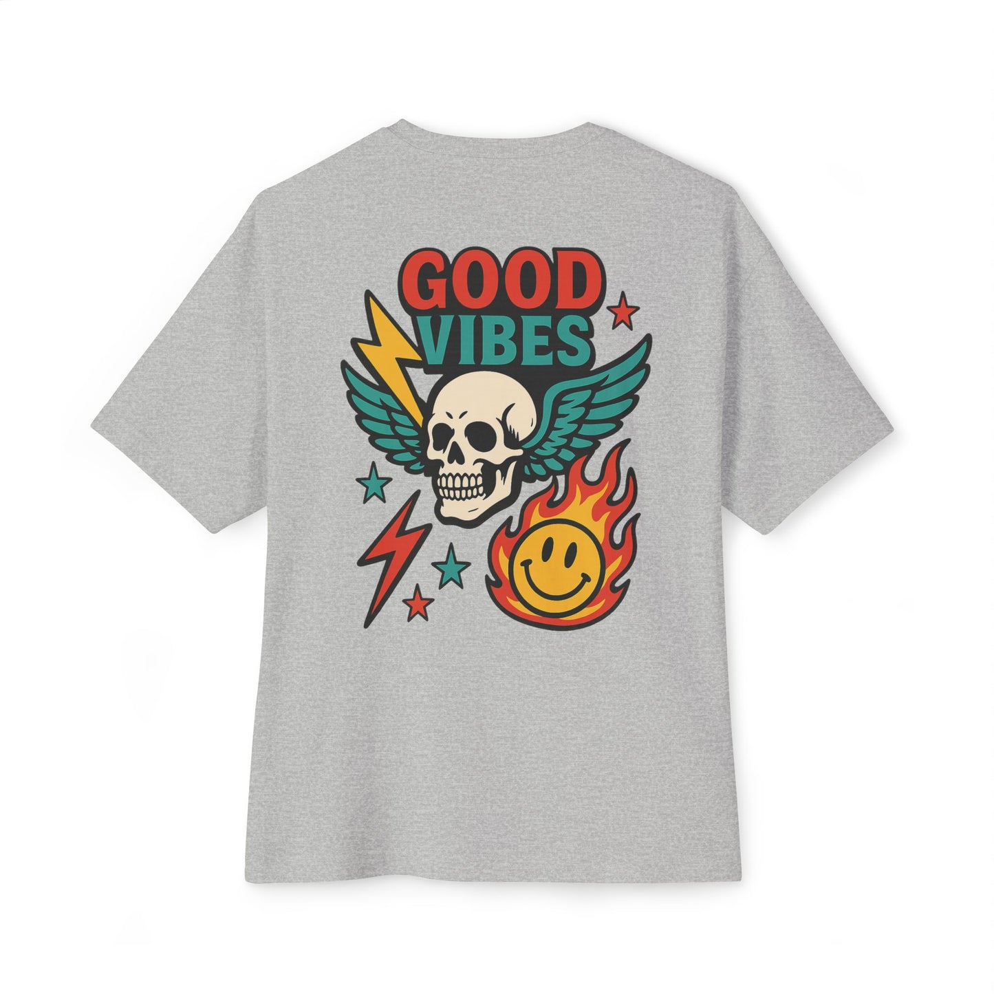 T-shirt  “Good Vibes Skull” – Crane ailé & symboles colorés