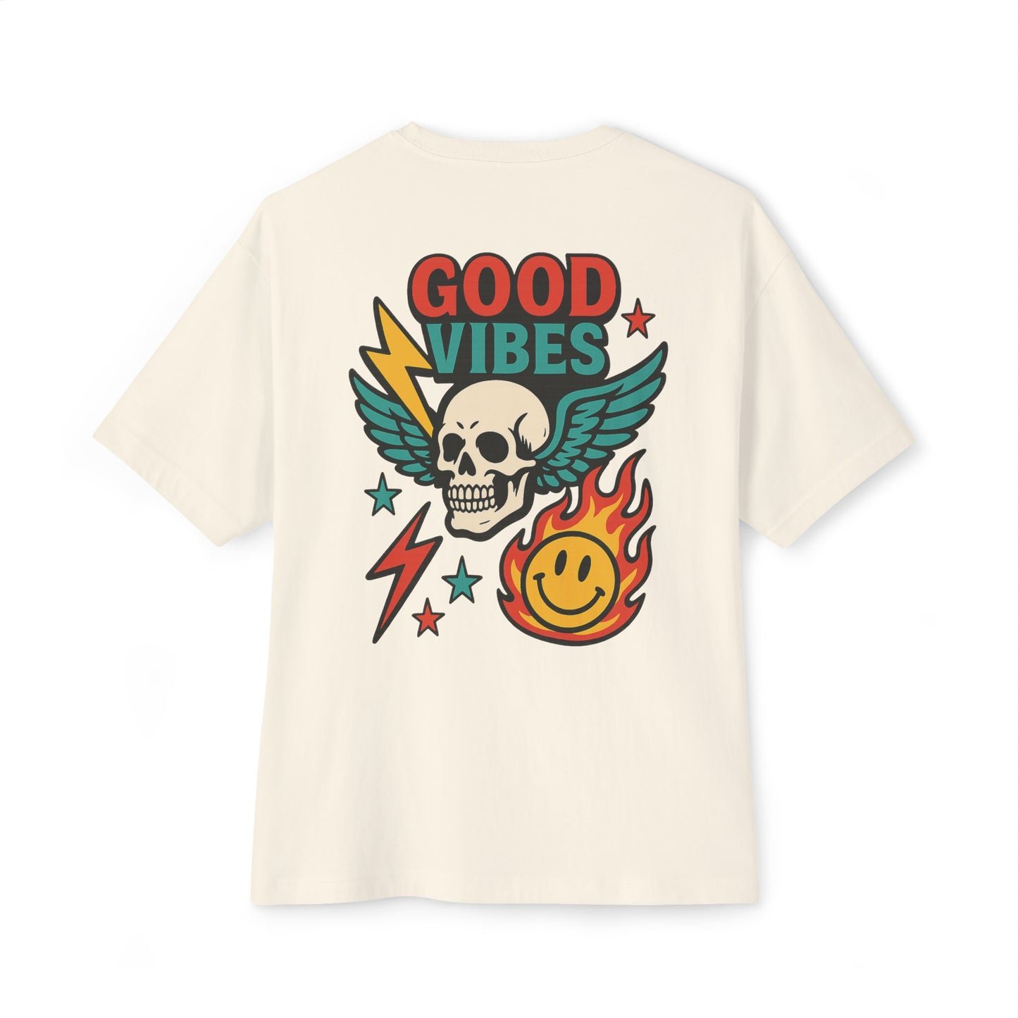T-shirt  “Good Vibes Skull” – Crane ailé & symboles colorés