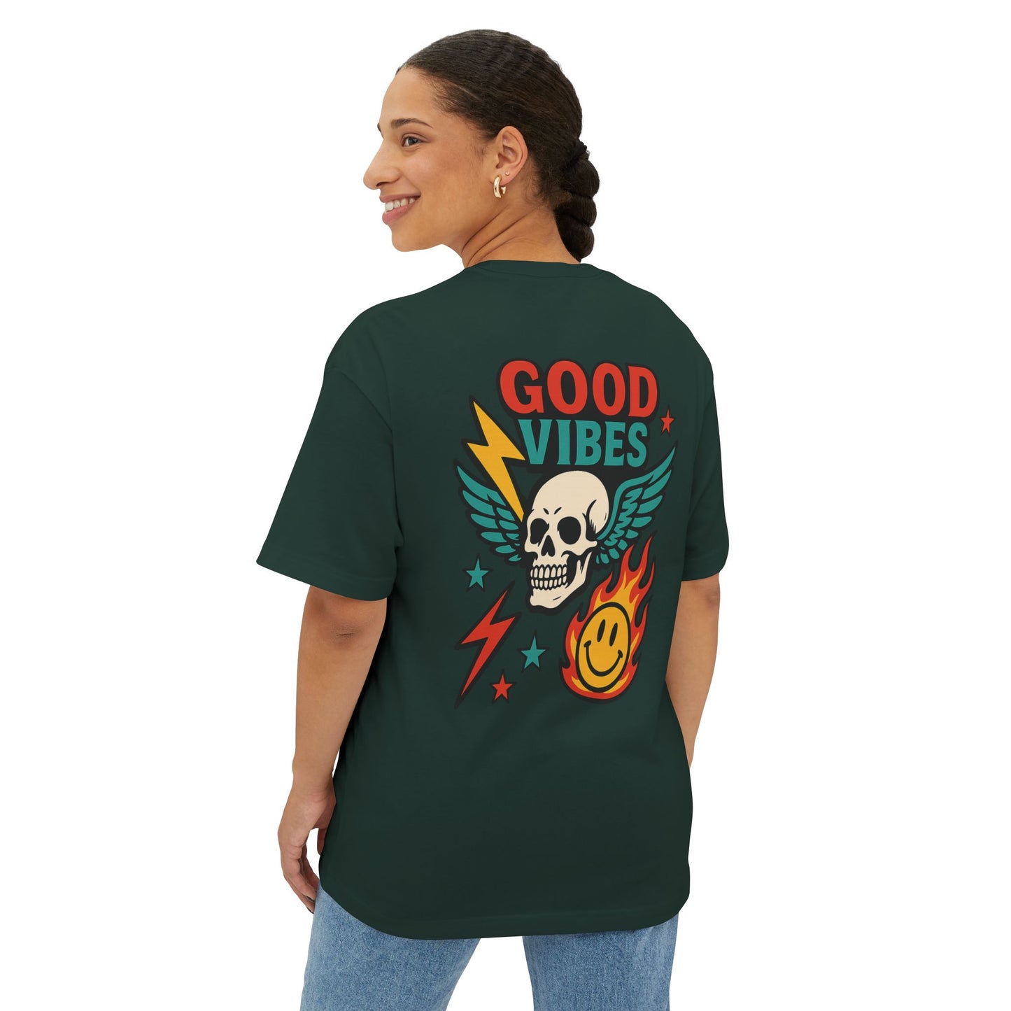 T-shirt  “Good Vibes Skull” – Crane ailé & symboles colorés